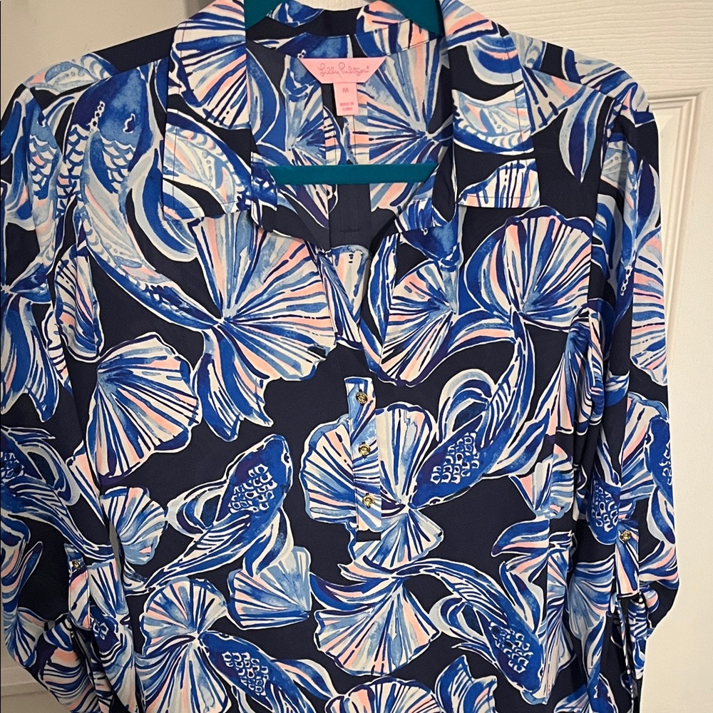 Lilly Pulitzer Navy and Pink Floral Top